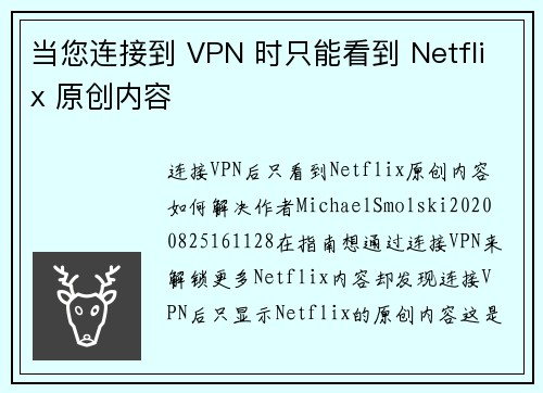 当您连接到 VPN 时只能看到 Netflix 原创内容 